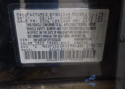 2015 Nissan Sentra Sv z USA, uszkodzony, nr VIN 3N1AB7AP7FY333428